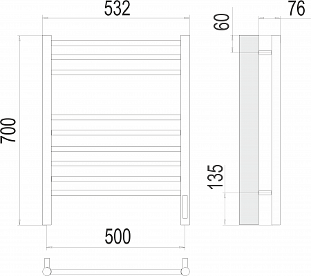 Аврора П9 500х700 электро (sensor quick touch)  Полотенцесушитель TERMINUS Волгоград - фото 3